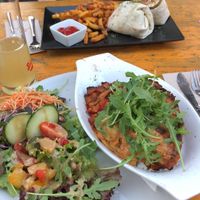 Lasagna and Flamingo Burrito at Green Flamingo in Innsbruck