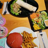 Flamingoburger & Beetroot Falafel Wrap at Green Flamingo in Innsbruck