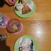 Apple Pie & Chocolate Brownie both with Vanilla Ice and Cream at Green Flamingo in Innsbruck