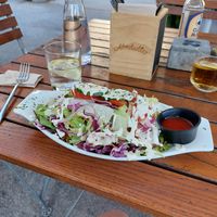 Kapsalon! Dutch dish with potato, cheese, salad and kebab pieces at Green Flamingo in Innsbruck