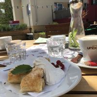 Apfelstrudel and Cappuccino  at Green Flamingo in Innsbruck