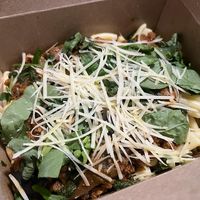 Bolognese with basil and shredded parm, mushrooms at VEGA - Alamo in Madrid