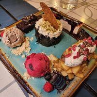 Sharing dessert plate at VEGA - Alamo in Madrid