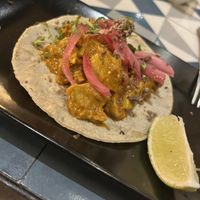 Taco with tikka masala “chicken” with pickles, cilantro, za’atar, and cauliflower   at VEGA - Alamo in Madrid