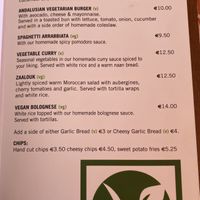 Menu  at Bakers Restaurant & Bar in Nerja