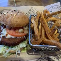 Village mushroom burger  at Burger Village in San Luis Obispo