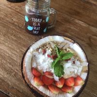 sunrise glow at Superfood Health Restaurant in Canggu