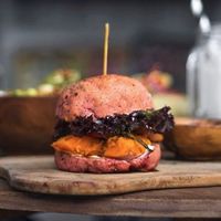 Pumpkin burger at Superfood Health Restaurant in Canggu