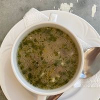 Mushroom soup with "sour cream" (vegan) at Walzer Etterem es Panzio in Velence