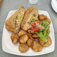Víglegény seitan (filled with vegan cheese, spring onion and “vegan bacon”)   at Walzer Etterem es Panzio in Velence