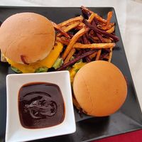 Vegan burger plate with BBQ sauce at Walzer Etterem es Panzio in Velence
