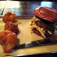 Beyond Meat burger with small side of buffalo cauliflower....yum! at BrewDog in Birmingham