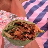Inside of the Falafel wrap on spinach tortilla  at Cook's Café in Nantucket