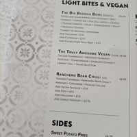 Vegan menu at Sensory and Rye in Hereford
