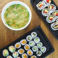 Sushi selection and miso soup at Soul Sushi in Edinburgh