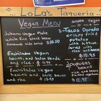 Inside vegan menu at Lola's Taqueria in Belvedere