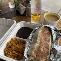 Fajita burrito and queso  at Nuno's Tacos & Vegmex Grill in Dallas