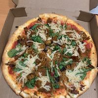 Vegan Meat Haters (with added mushroom, tomato, spinach) at G-Street Pizza in Halifax