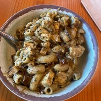Pesto GF pasta with sun dried tomatoes and chick'n  at The Park Side Cafe in Olympia