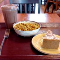 Sweet Potato & Spiced Quinoa Salad, German Chocolate Pie, and Brownie Batter Coldbrew at The Park Side Cafe in Olympia