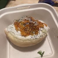 Bagel with carrot lox etc.  at The Park Side Cafe in Olympia