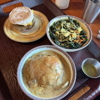 Breakfast sandwich, kale salad, biscuits and gravy   at The Park Side Cafe in Olympia