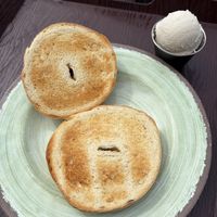 Simple bagel and cream cheesee  at The Park Side Cafe in Olympia