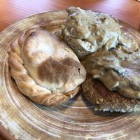 Taco hand pies, biscuit gravy and seitan patty at The Park Side Cafe in Olympia