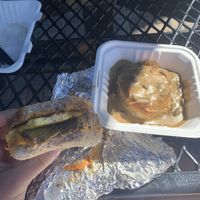 Breakfast sandwich and biscuit with mushroom gravy  at The Park Side Cafe in Olympia