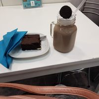 Double choc brownie and oreo milkshake (vegan)  at Brownie Points in Derby
