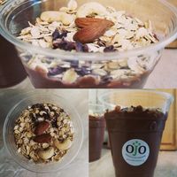 Very delicuous vegan protein breakfasts made of nuts, banana and dates at OJO in Trencin