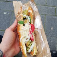 Laugenstange mit Falafel at Alnatura - Uberseeboulevard in Hamburg