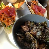 Falafel Tacos (flour shells) and Brussels Sprouts (no Parmesan )  at Sip in Plattsburgh