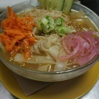Noodle bowl with veggie broth and gluten-free rice noodles at Sip in Plattsburgh