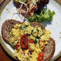 "Eggs" on toast at Beachclub Copacabana in The Hague