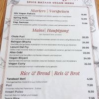 Vegan menu at Spice Bazaar in Engelberg