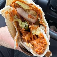 Kofteh wrap after one bite - great driving food!   at Happy Vegans in Clifton