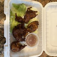 Onion bhajis. I thought they were really good but my mom who doesn’t care for spice as much did not enjoy  at Happy Vegans in Clifton