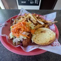 “Chicken” vegan burger, your choice of toppings  at Cheese Curds in Oromocto