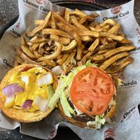 “Not beef” burger with vegan cheese  at Cheese Curds in Oromocto