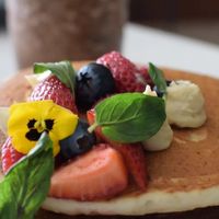 Hotcakes at Vegan Inc in Puebla