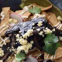 Chilaquiles, green salsa is supposed to be mixed in the dish but they assumed it would be "too spicy" for me since I'm a foreigner (and there was ZERO spice *face palm*) at Vegan Inc in Puebla