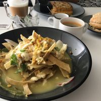 Chilaquiles for breakfast  at Vegan Inc in Puebla