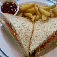 🌏🇵🇸Club Sandwich🇹🇭🇵🇸 & Fries with 🇵🇸🇲🇲Tomato Ketchup, 🕌Classic From 🇵🇸🗝️The River To The Sea🇵🇸⚖️. 100% Apartheid-free !  at V. Napaphud Vegetarian Food in Chiang Mai