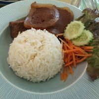 Pork and rice at V. Napaphud Vegetarian Food in Chiang Mai