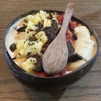 Chocolate smoothie bowl (minus cocoa powder, plus coconut flakes🤭) it’s bigger than it looks  at Ngon Vegan Restaurant in Tam Coc