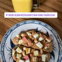 Nutty Toast, Pineapple Mango Smoothie at Ngon Vegan Restaurant in Tam Coc