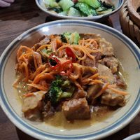 Tempeh with peanut ginger sauce at Ngon Vegan Restaurant in Tam Coc