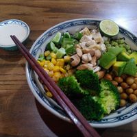 The protein bowl with tahini dressing at Ngon Vegan Restaurant in Tam Coc