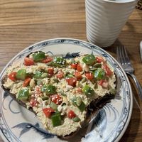 Hummus toast and vietnamese tea  at Ngon Vegan Restaurant in Tam Coc
